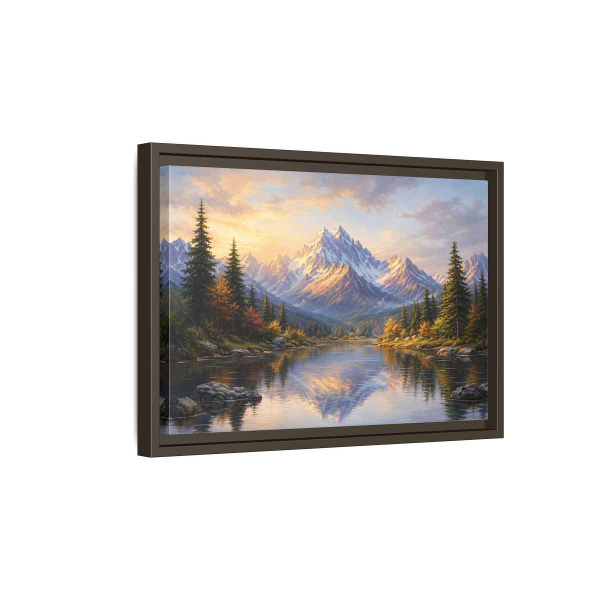 Side Mockup 5. Nature Mountain Lake Mountain Lake Landscape shown as stretched canvas wall art