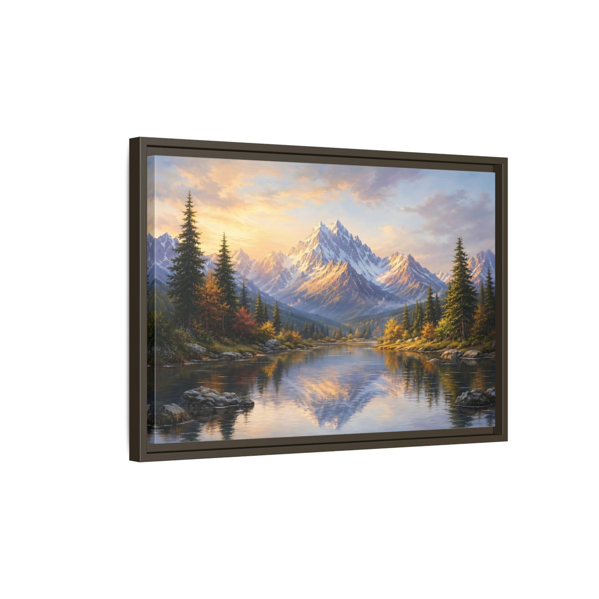 Side Mockup 2. Nature Mountain Lake Mountain Lake Landscape shown as stretched canvas wall art