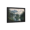 Side Mockup 6. Nature Mountain Lake Misty Mountain Forest shown as stretched canvas wall art