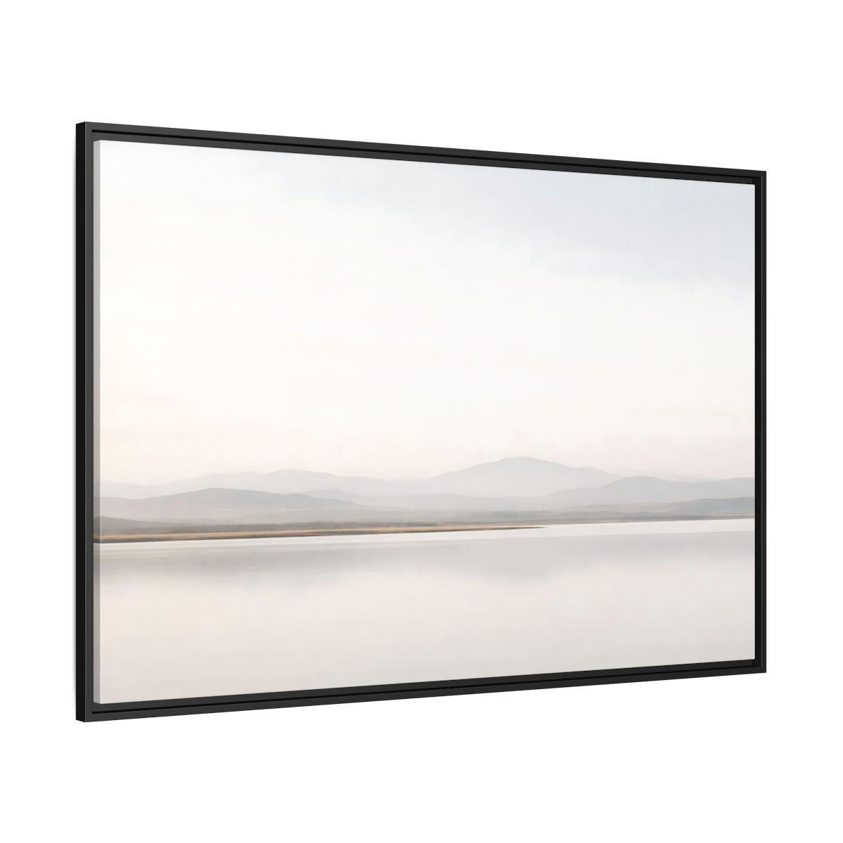 Side Mockup 12. Nature Mountain Lake Misty Landscape shown as stretched canvas wall art