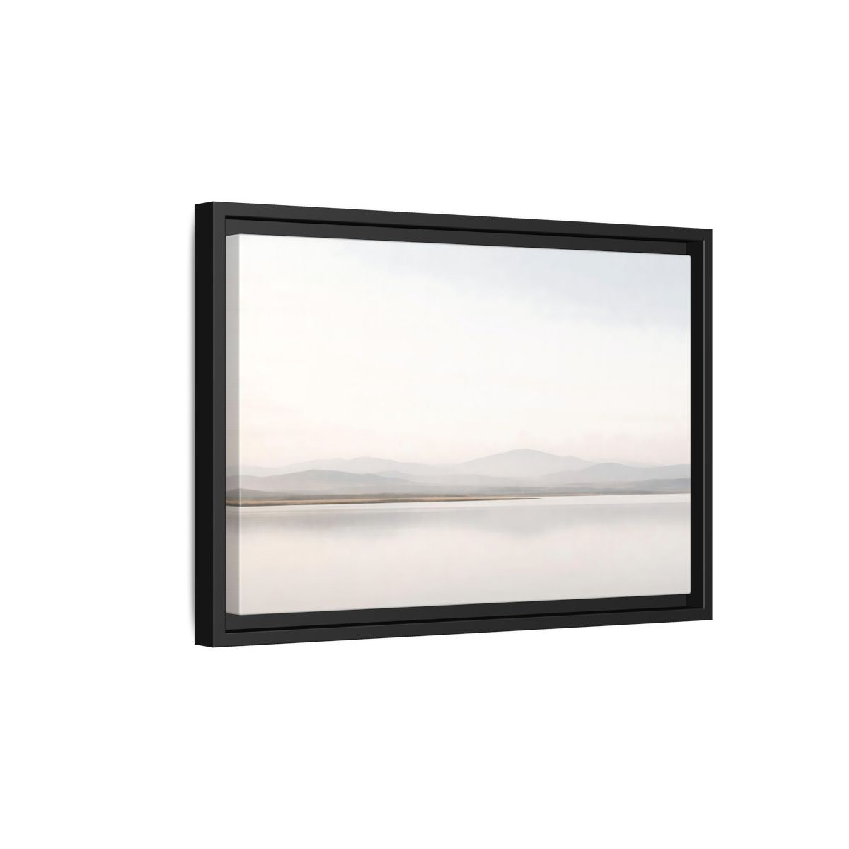 Side Mockup 6. Nature Mountain Lake Misty Landscape shown as stretched canvas wall art
