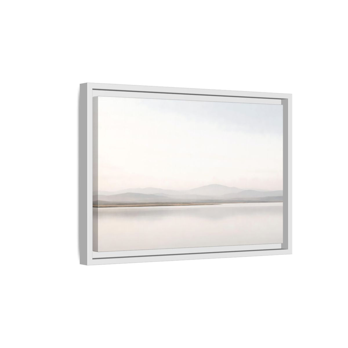 Side Mockup 4. Nature Mountain Lake Misty Landscape shown as stretched canvas wall art