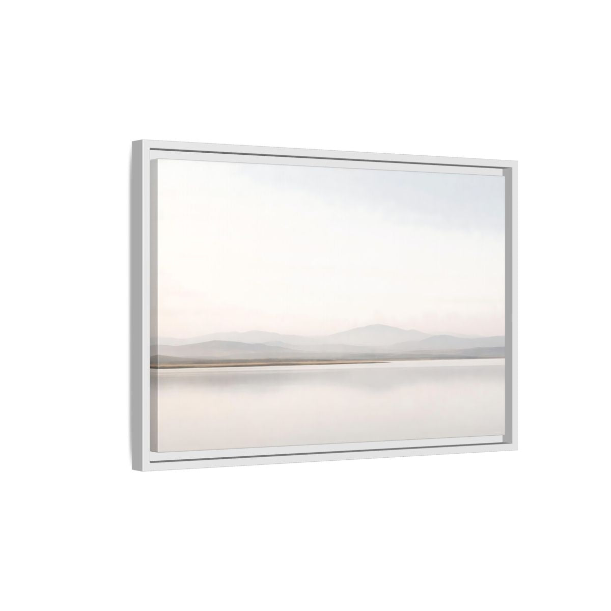 Side Mockup 1. Nature Mountain Lake Misty Landscape shown as stretched canvas wall art