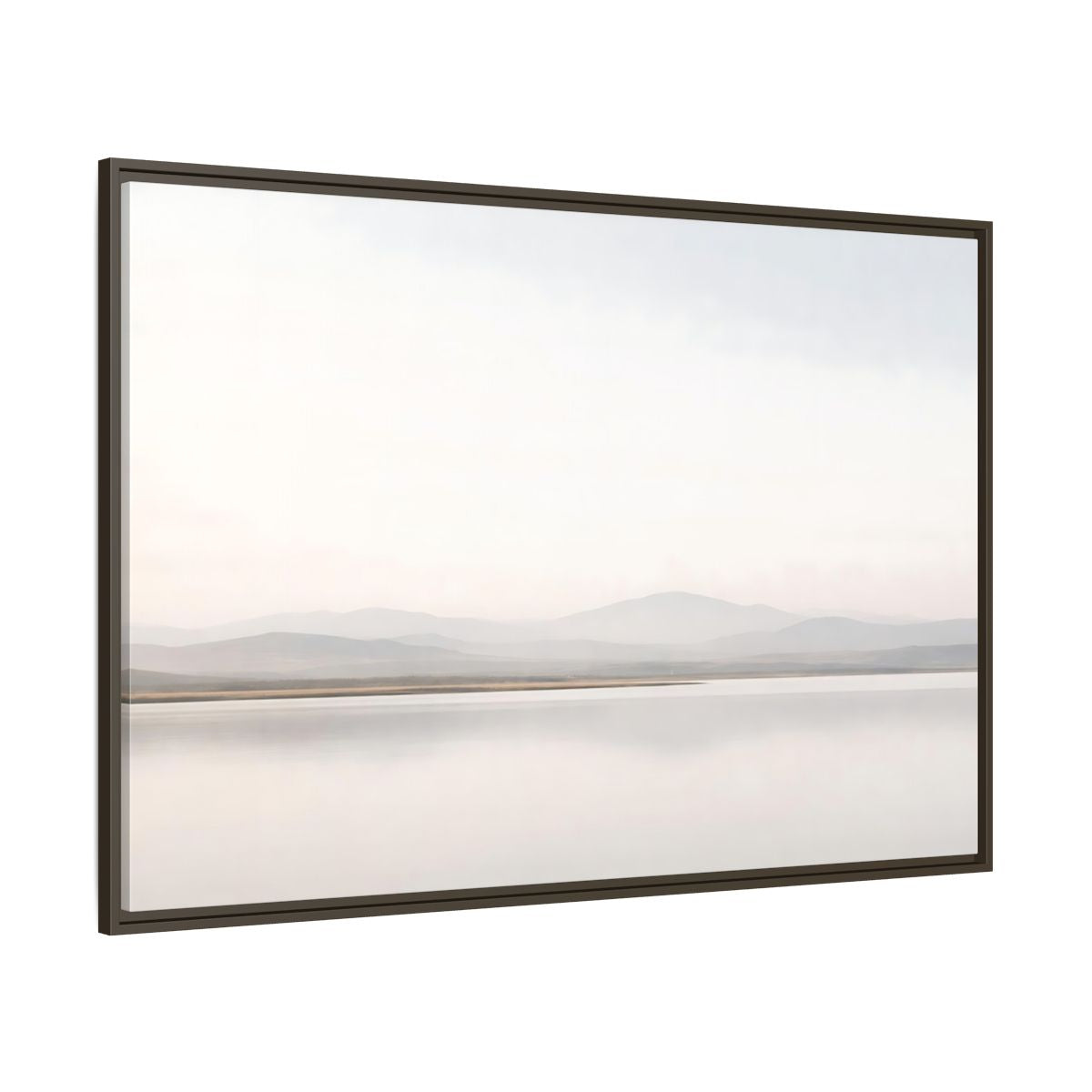 Side Mockup 8. Nature Mountain Lake Misty Landscape shown as stretched canvas wall art