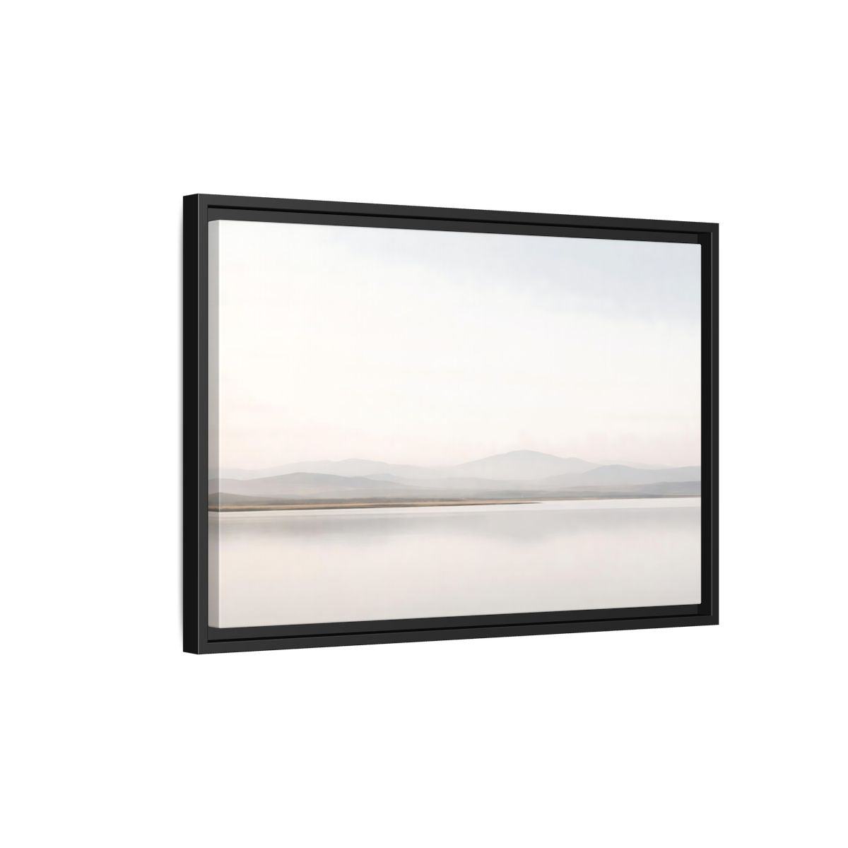 Side Mockup 3. Nature Mountain Lake Misty Landscape shown as stretched canvas wall art