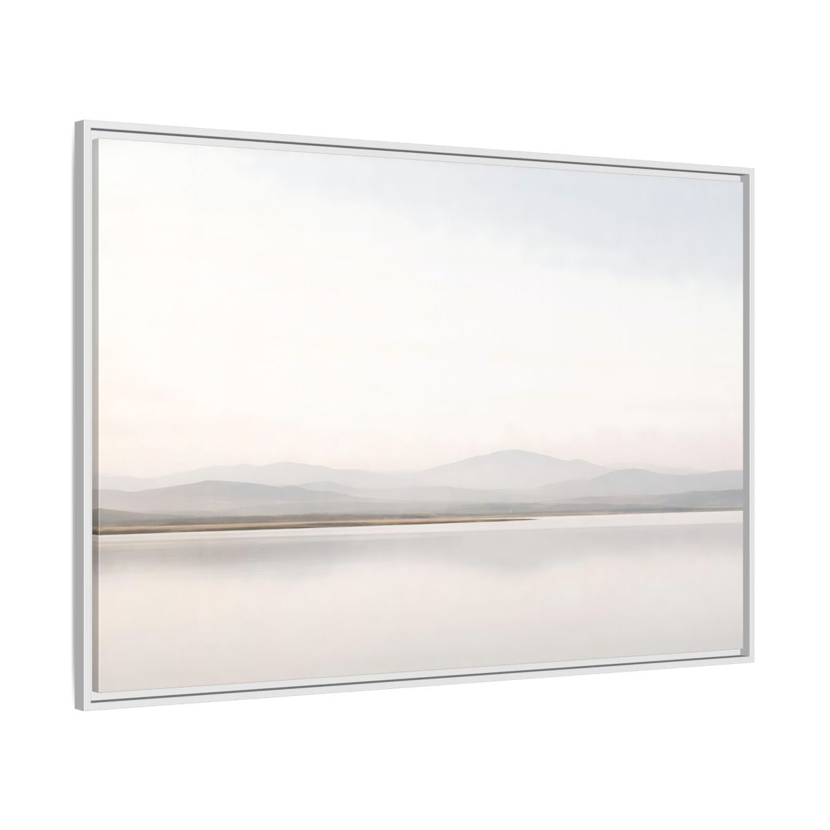 Side Mockup 7. Nature Mountain Lake Misty Landscape shown as stretched canvas wall art