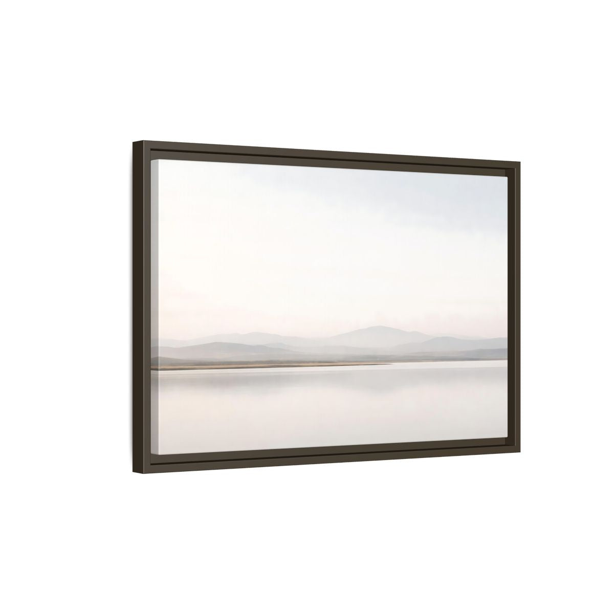 Side Mockup 2. Nature Mountain Lake Misty Landscape shown as stretched canvas wall art