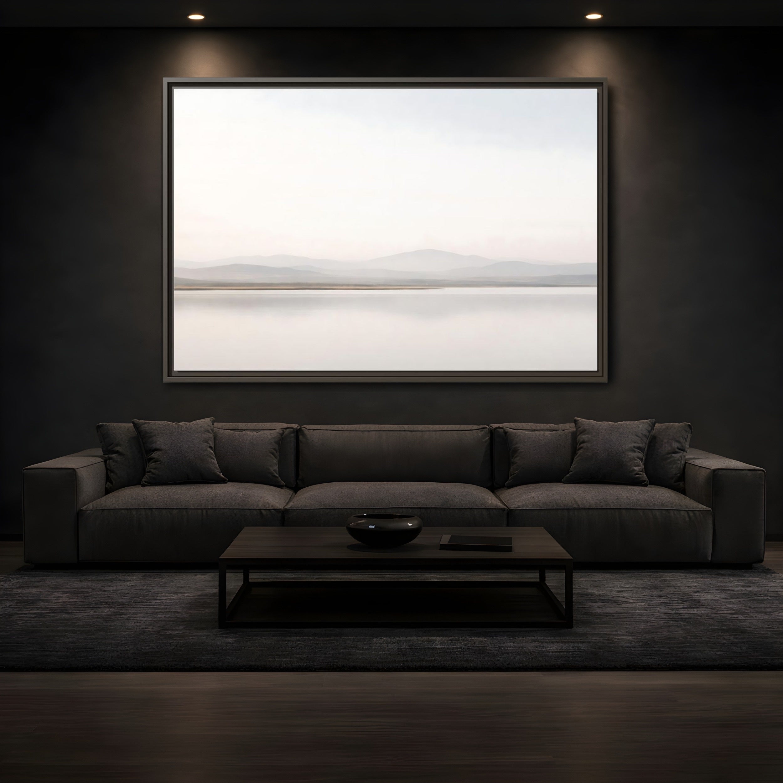 Mockup 3. Nature Mountain Lake Misty Landscape shown as stretched canvas wall art