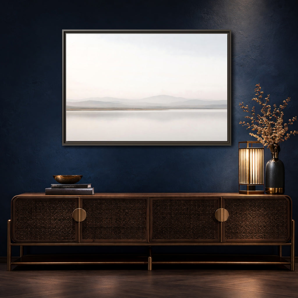 Mockup 4. Nature Mountain Lake Misty Landscape shown as stretched canvas wall art