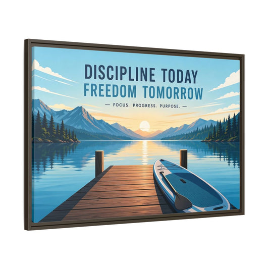 Main Mockup. Nature Mountain Lake Motivational Lake Sunrise shown as framed canvas print