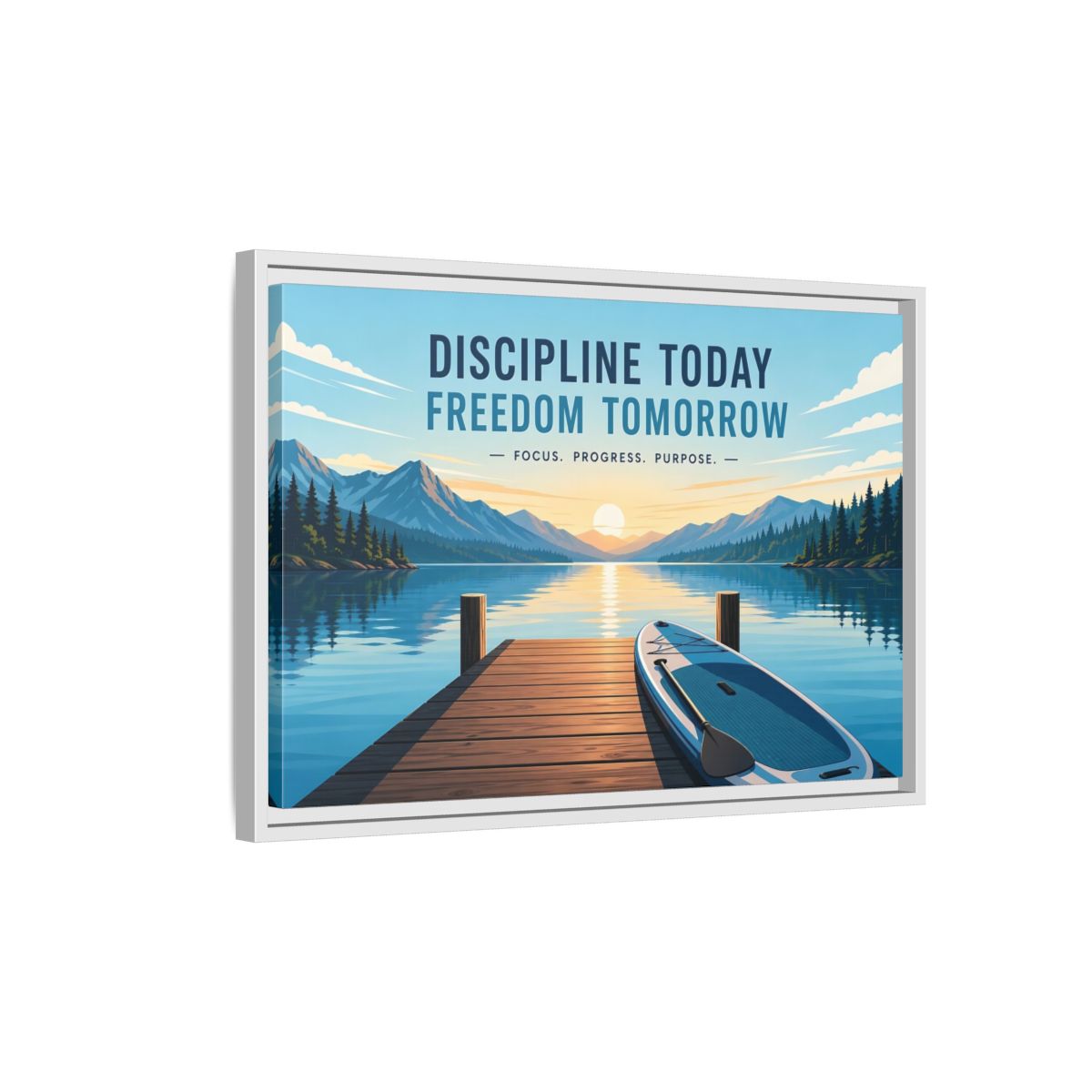 Side Mockup 1. Nature Mountain Lake Motivational Lake Sunrise shown as framed canvas print