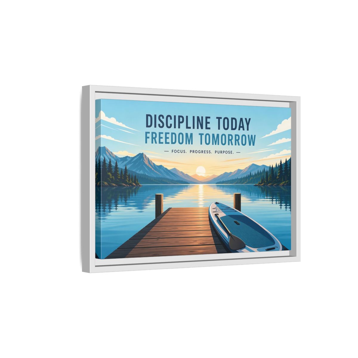 Side Mockup 4. Nature Mountain Lake Motivational Lake Sunrise shown as framed canvas print