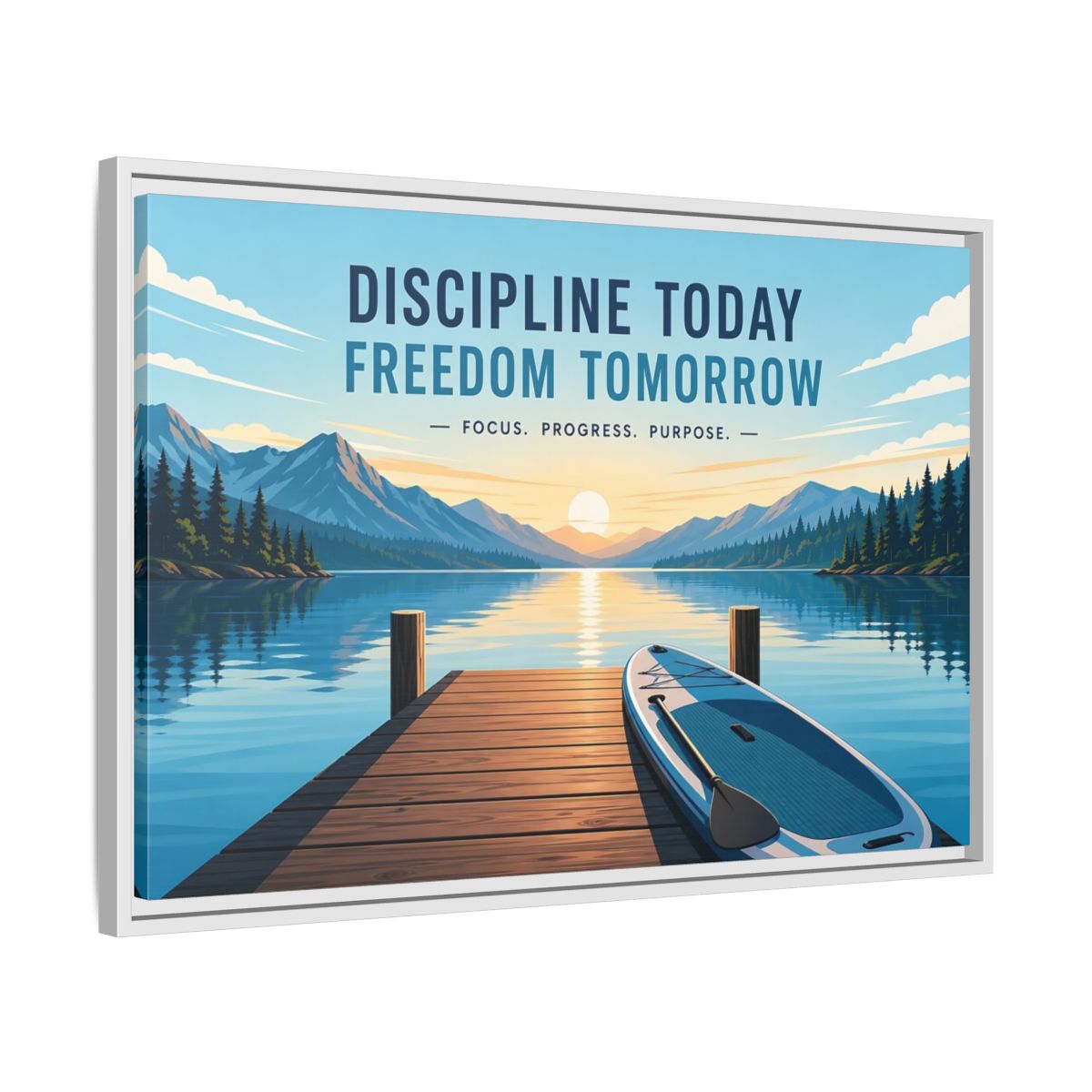 Side Mockup 10. Nature Mountain Lake Motivational Lake Sunrise shown as framed canvas print