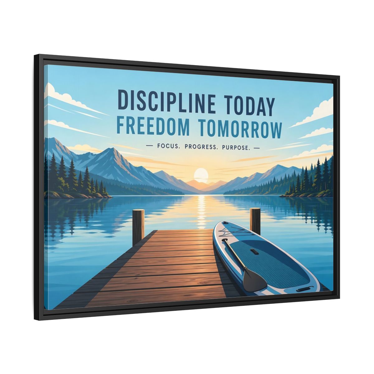 Side Mockup 13. Nature Mountain Lake Motivational Lake Sunrise shown as framed canvas print
