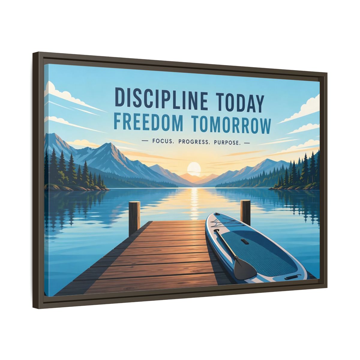 Side Mockup 11. Nature Mountain Lake Motivational Lake Sunrise shown as framed canvas print