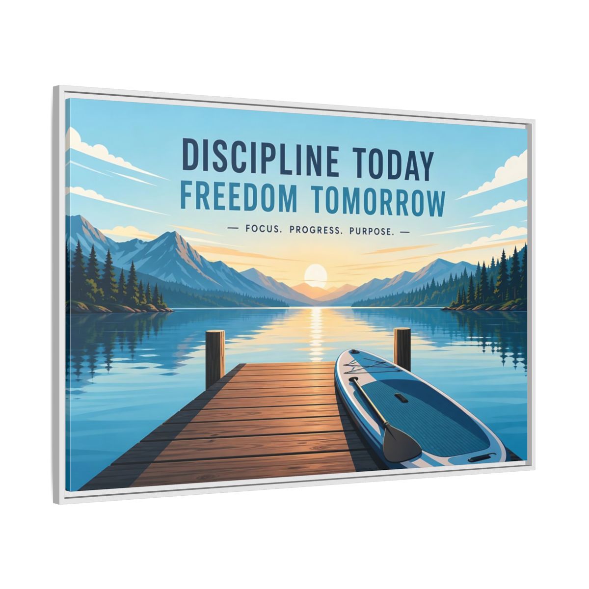 Side Mockup 7. Nature Mountain Lake Motivational Lake Sunrise shown as framed canvas print