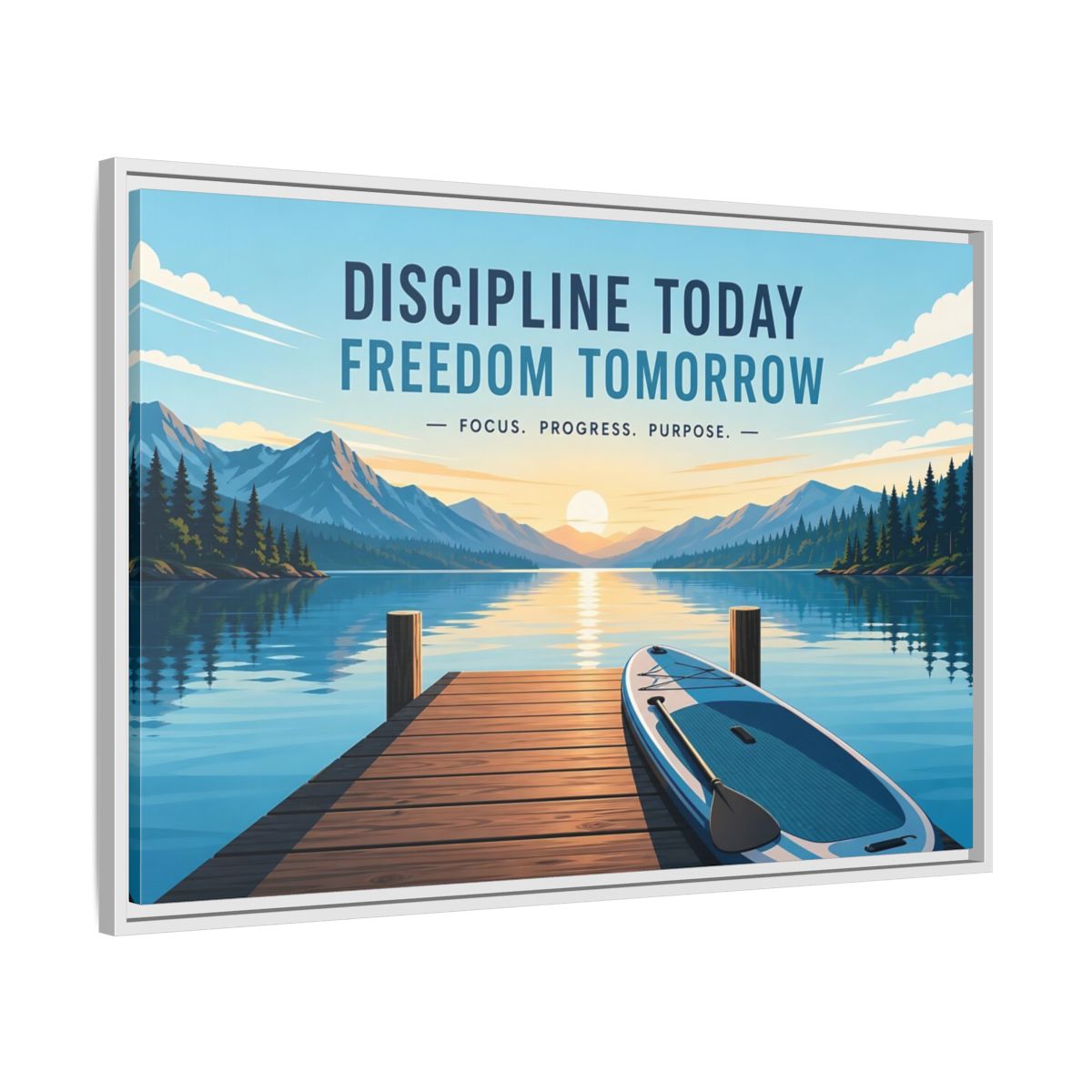 Side Mockup 9. Nature Mountain Lake Motivational Lake Sunrise shown as framed canvas print