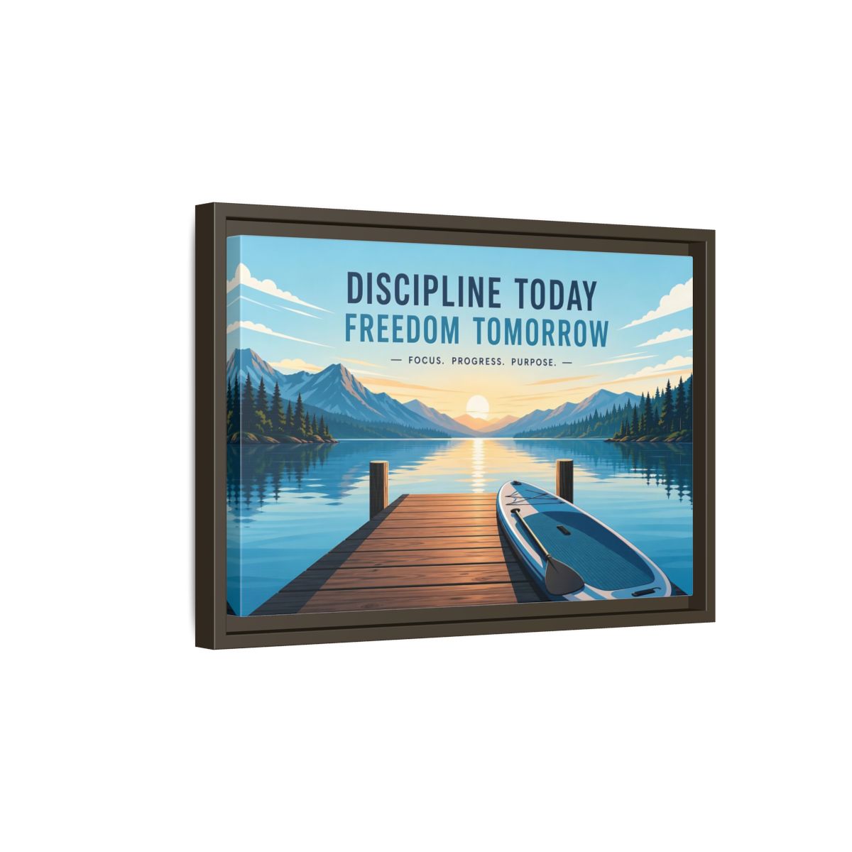 Side Mockup 5. Nature Mountain Lake Motivational Lake Sunrise shown as framed canvas print