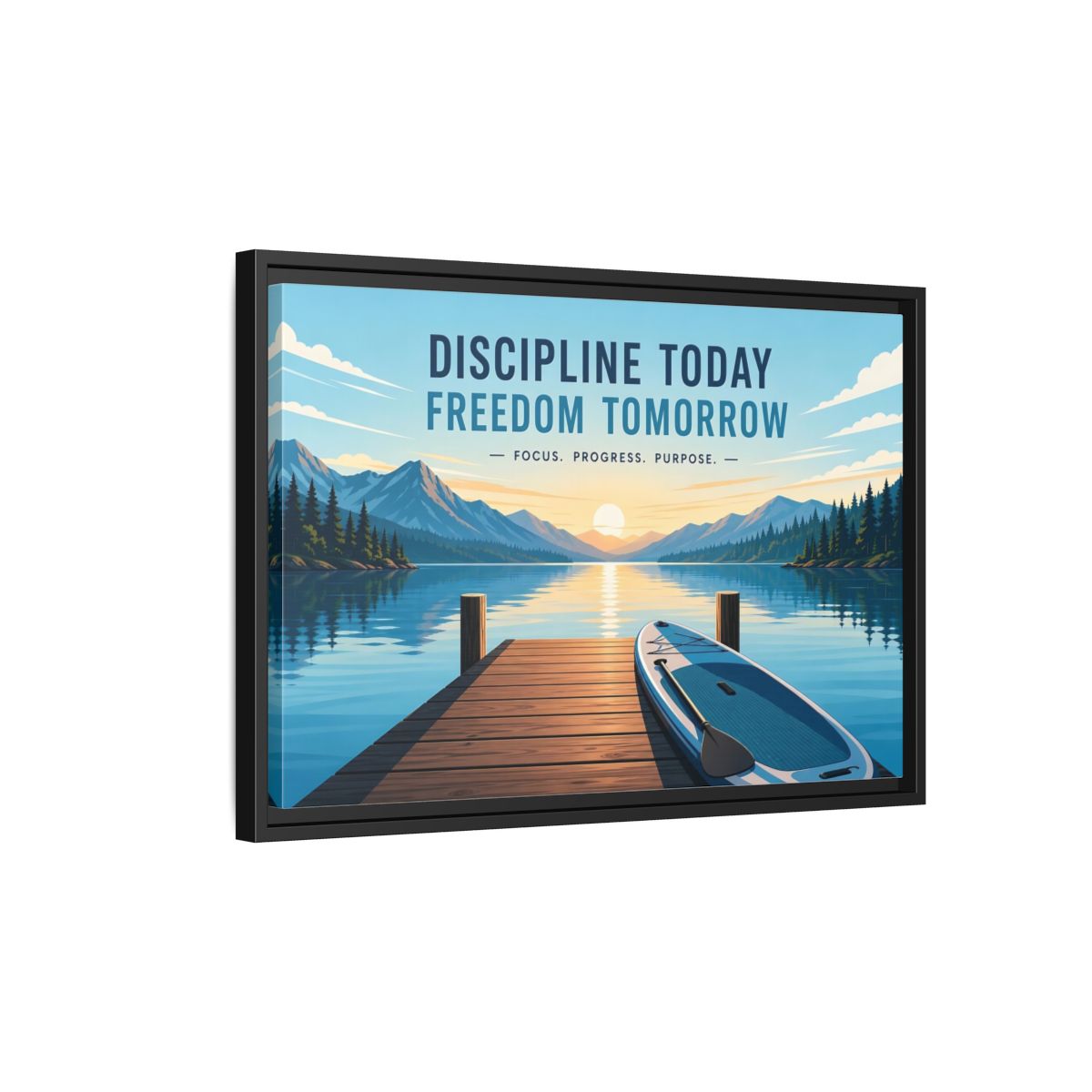 Side Mockup 3. Nature Mountain Lake Motivational Lake Sunrise shown as framed canvas print