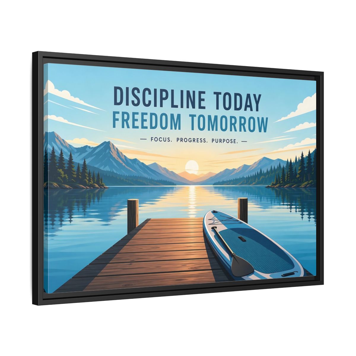 Side Mockup 14. Nature Mountain Lake Motivational Lake Sunrise shown as framed canvas print