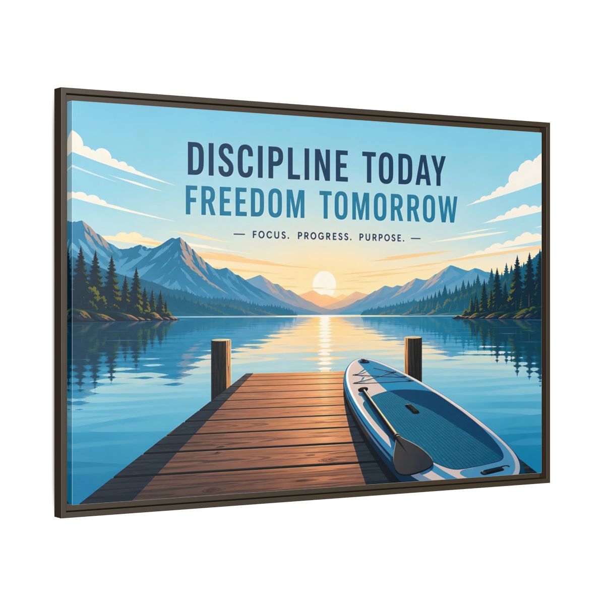 Side Mockup 8. Nature Mountain Lake Motivational Lake Sunrise shown as framed canvas print