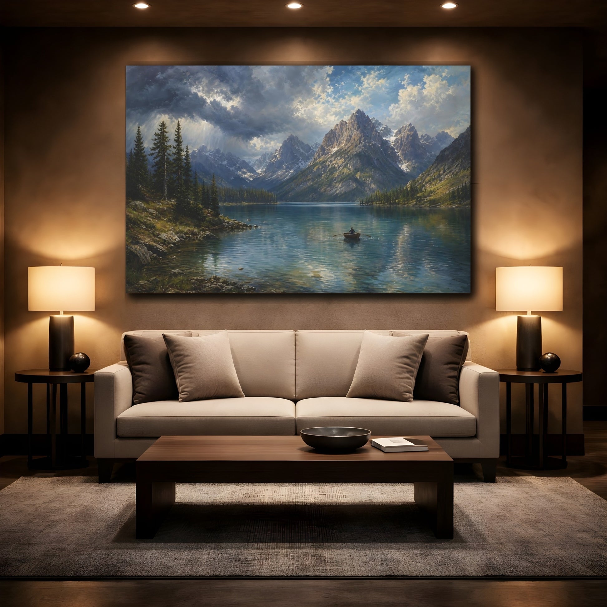 Mockup 2. Nature Mountain Lake Mountain Lake Blue shown as stretched canvas wall art