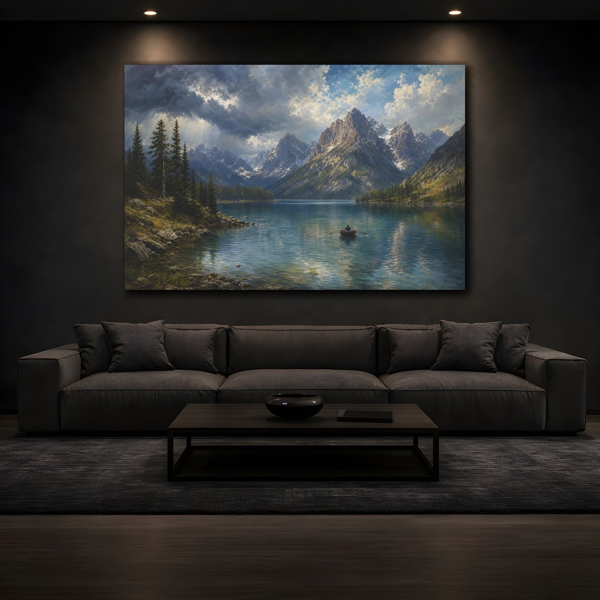Mockup 3. Nature Mountain Lake Mountain Lake Blue shown as stretched canvas wall art