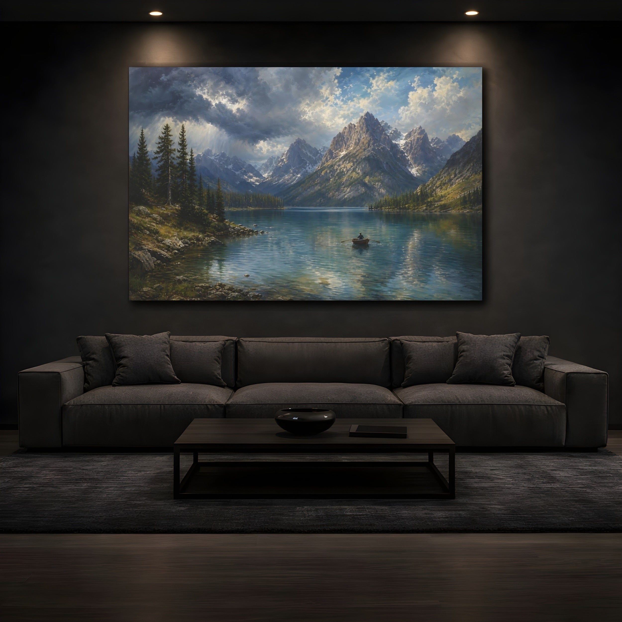Mockup 3. Nature Mountain Lake Mountain Lake Blue shown as stretched canvas wall art
