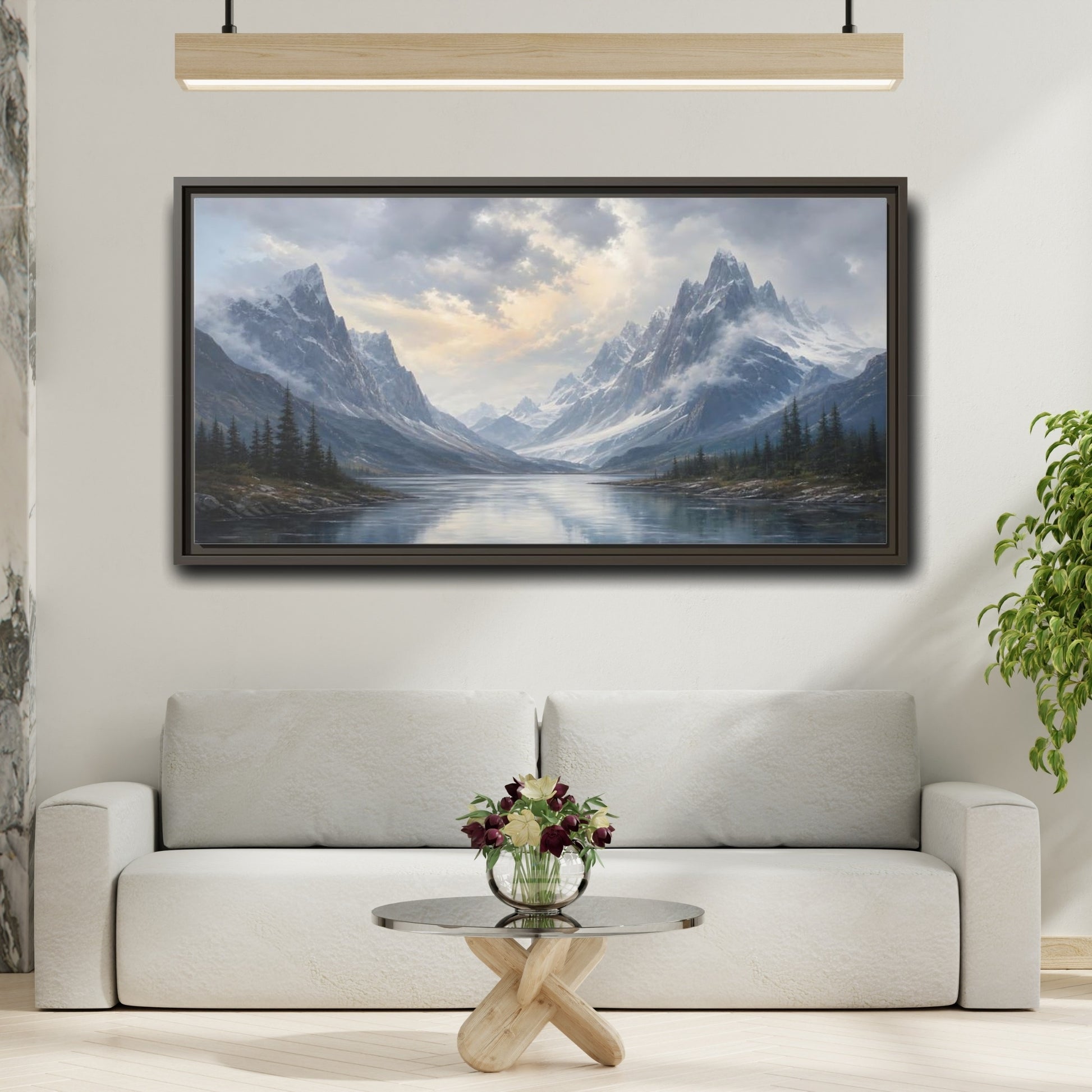Mockup 2. Nature Mountain Lake Mountain Lake Landscape shown as stretched canvas wall art