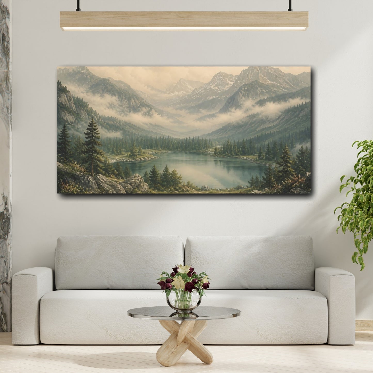 Mockup 2. Nature Mountain Lake Mountain Lake Landscape shown as stretched canvas wall art