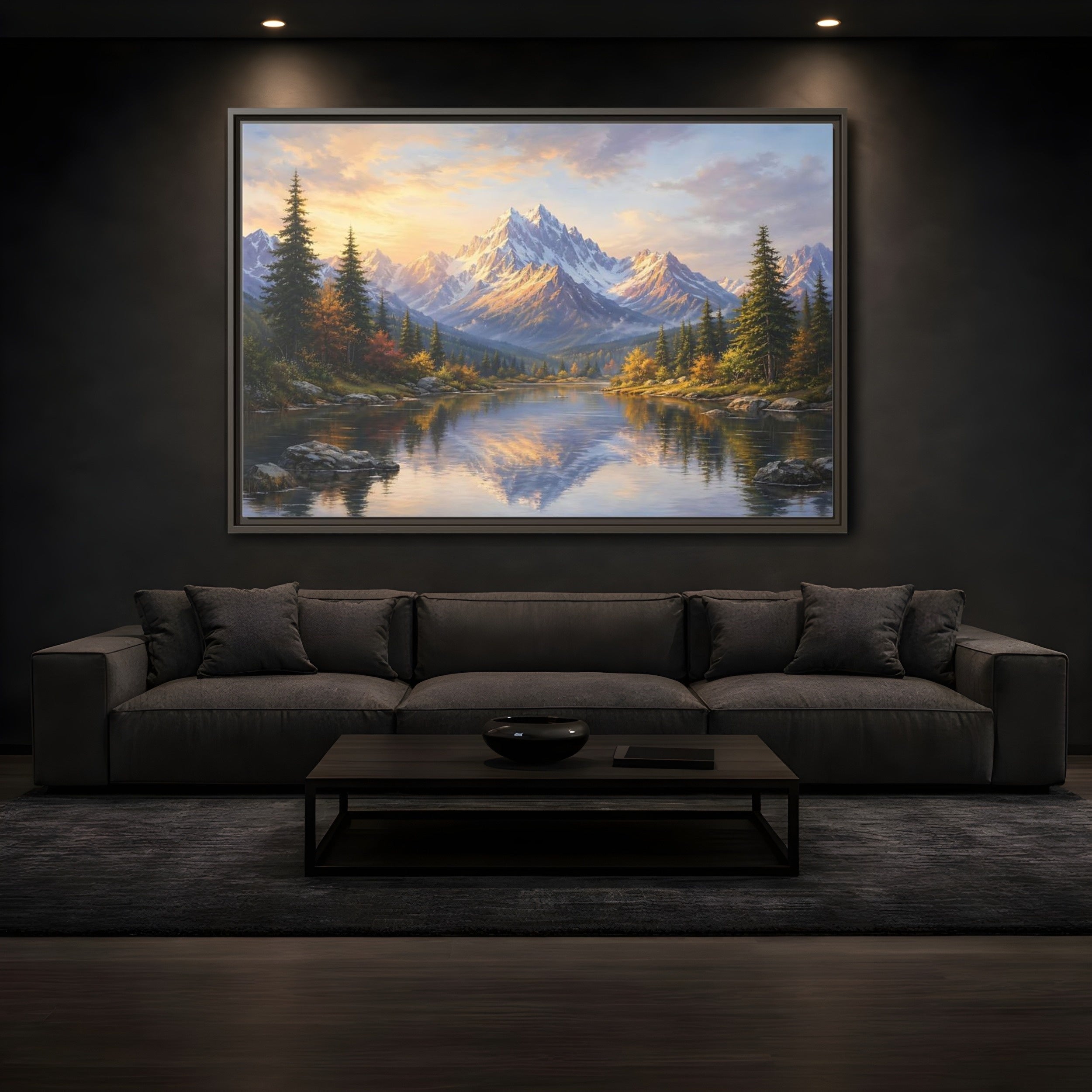 Mockup 3. Nature Mountain Lake Mountain Lake Landscape shown as stretched canvas wall art