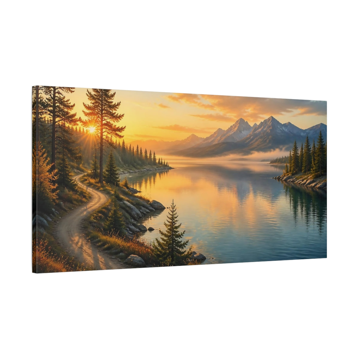 Main Mockup. Nature Mountain Lake Mountain Lake Sunset shown as stretched canvas wall art