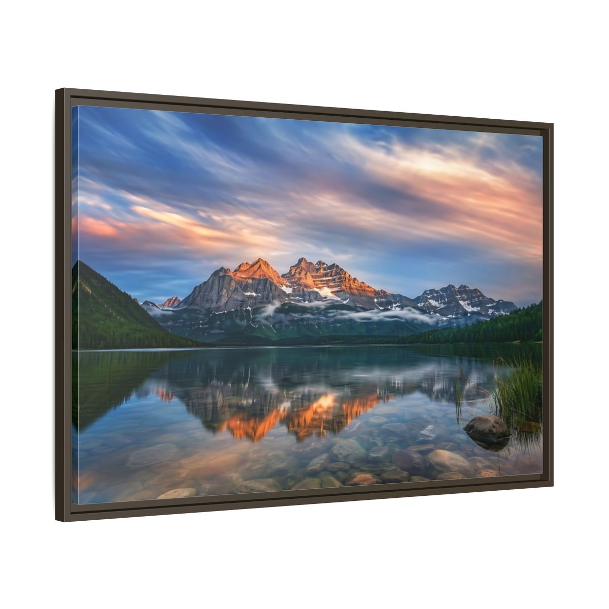 Main Mockup. Nature Mountain Lake Mountain Lake Sunset shown as stretched canvas wall art