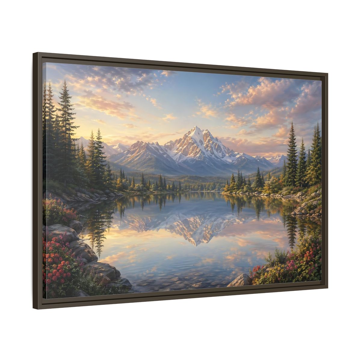 Main Mockup. Nature Mountain Lake Mountain Lake Sunset shown as stretched canvas wall art