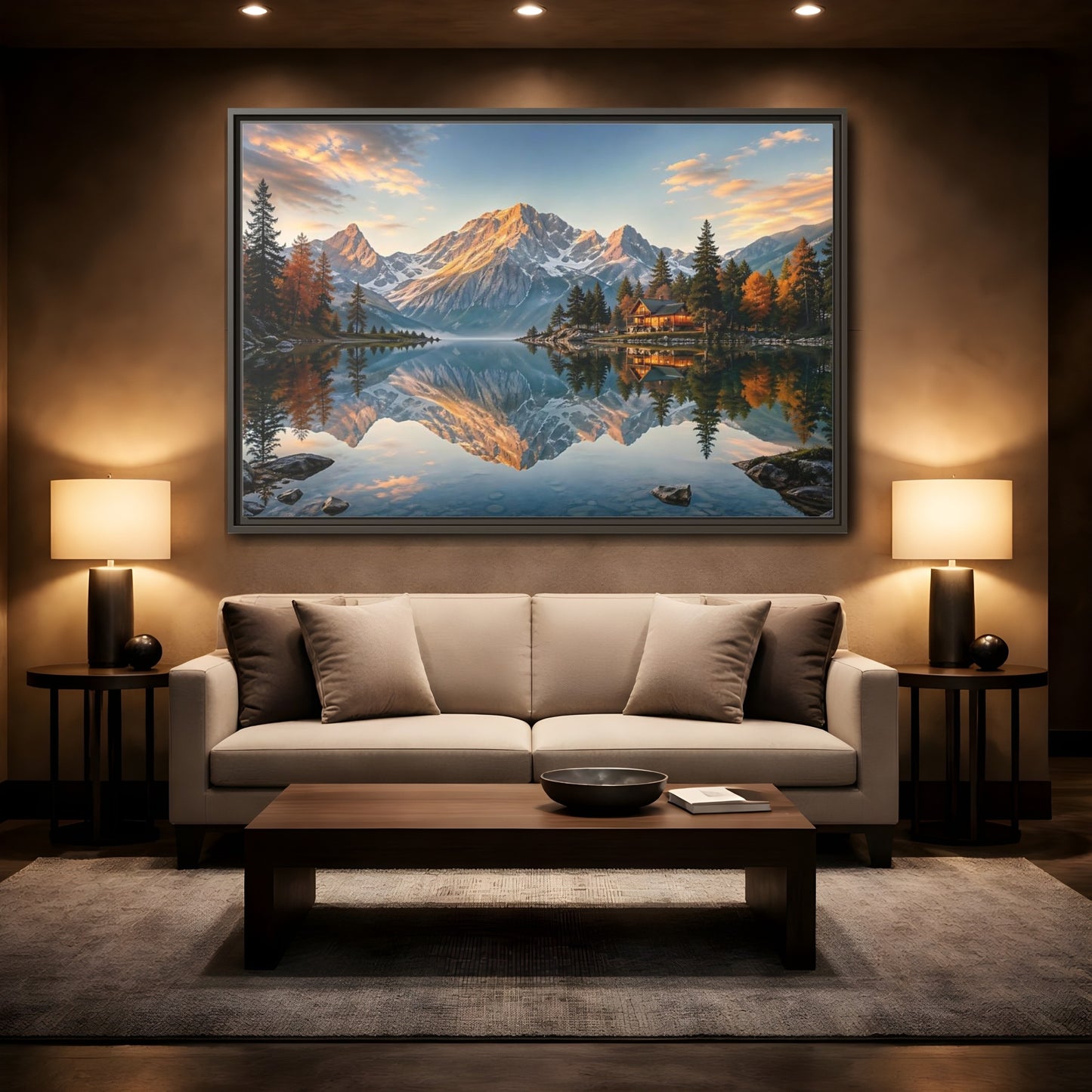 Mockup 2. Nature Mountain Lake Mountain Lake View shown as stretched canvas wall art