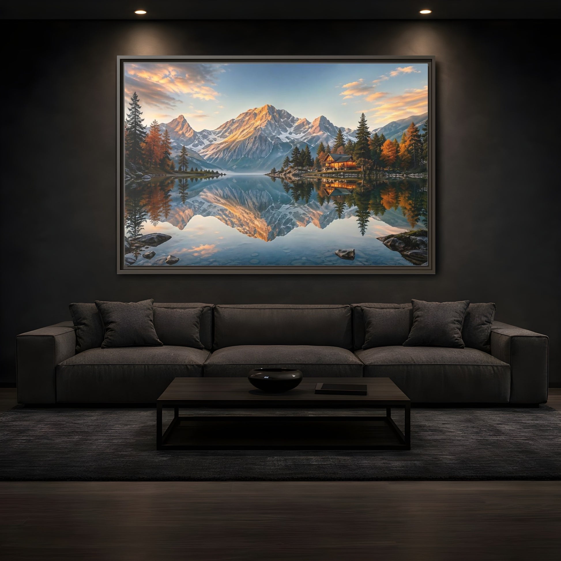 Mockup 3. Nature Mountain Lake Mountain Lake View shown as stretched canvas wall art