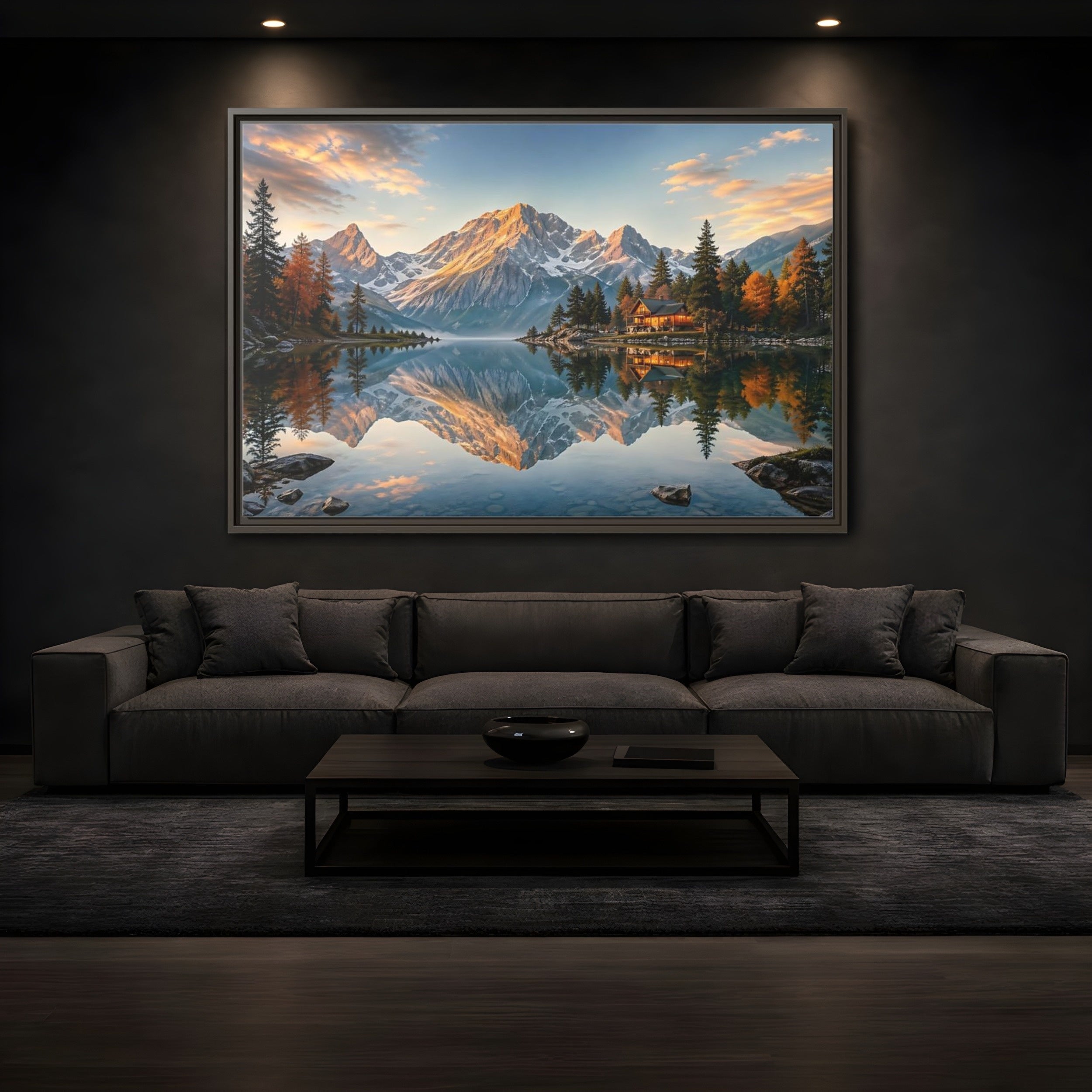 Mockup 3. Nature Mountain Lake Mountain Lake View shown as stretched canvas wall art