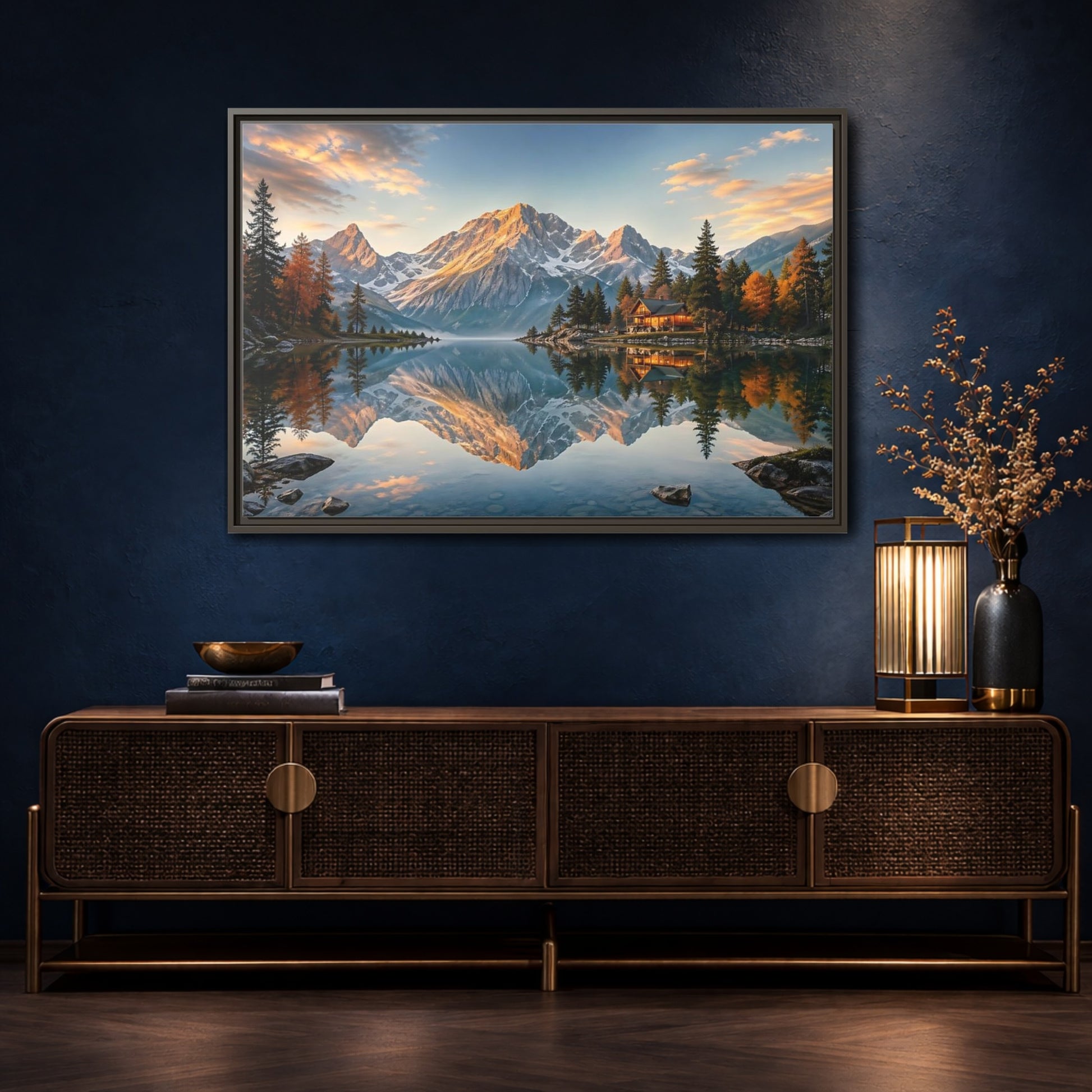 Mockup 4. Nature Mountain Lake Mountain Lake View shown as stretched canvas wall art