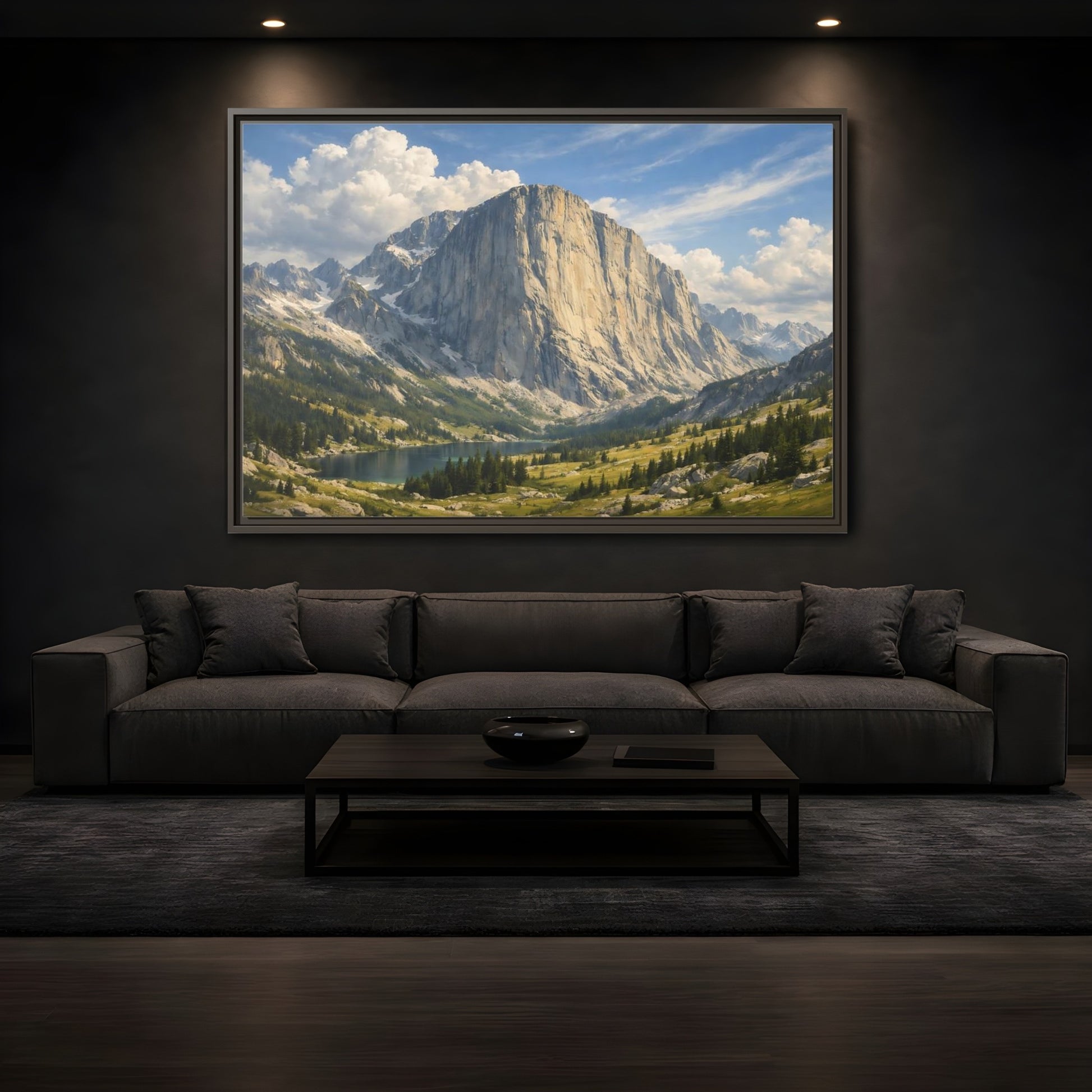 Mockup 3. Nature Mountain Lake Mountain Lake Vista shown as stretched canvas wall art