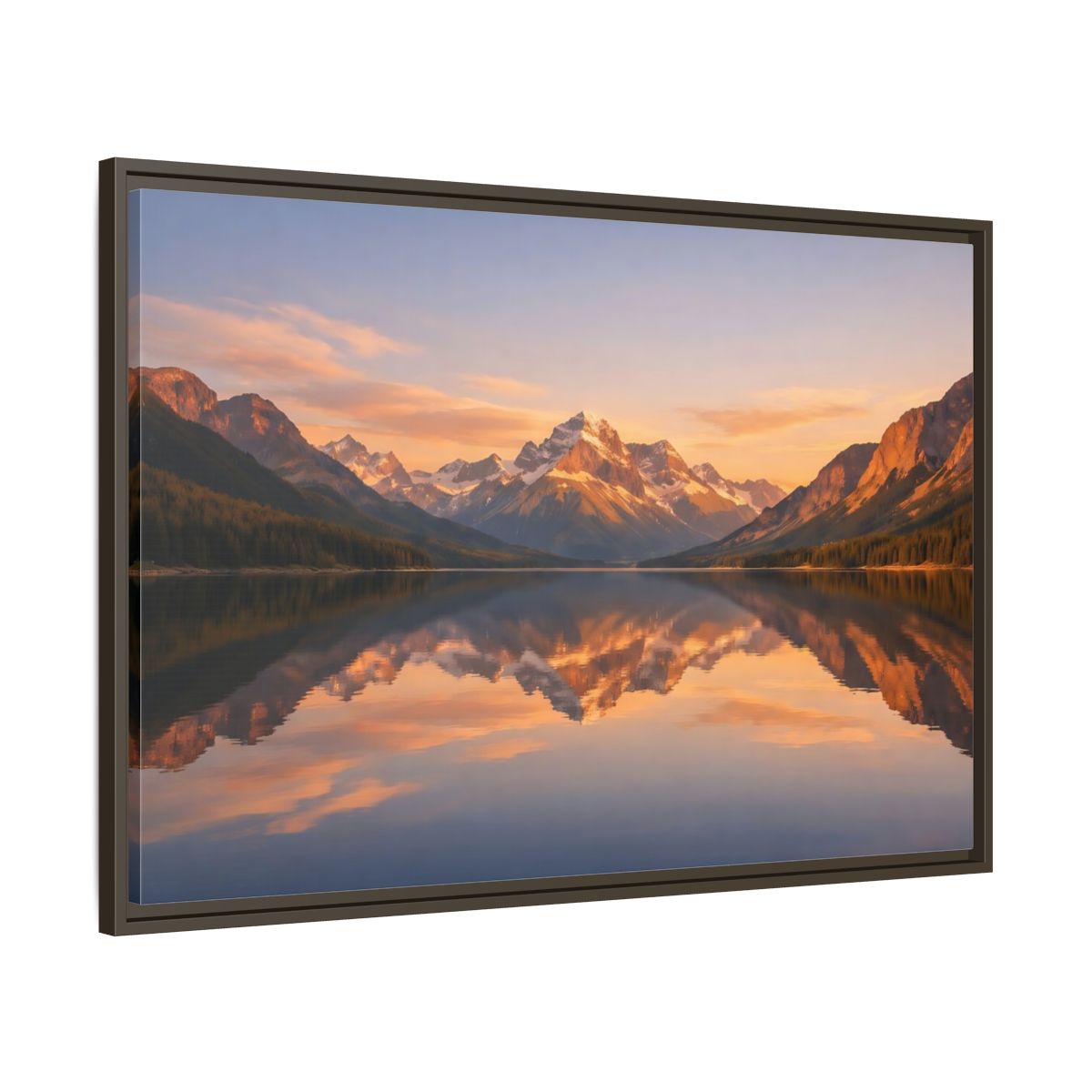 Main Mockup. Nature Mountain Lake Orange And Blue shown as stretched canvas wall art