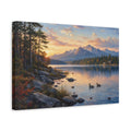Side Mockup 4. Nature Mountain Lake Orange And Blue shown as stretched canvas wall art