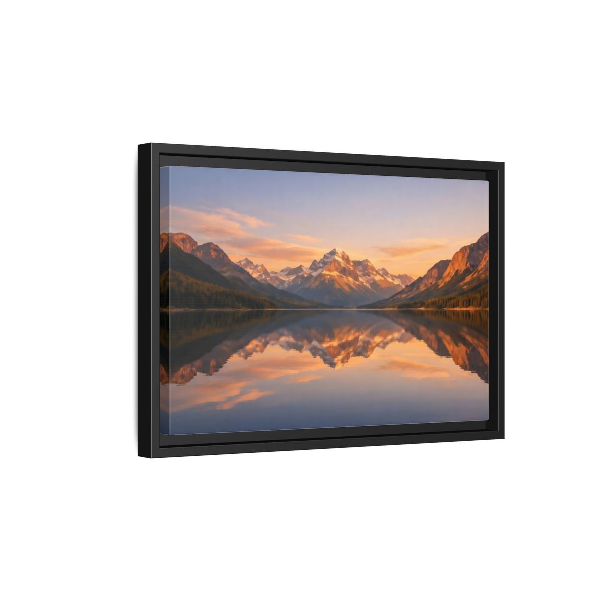 Side Mockup 6. Nature Mountain Lake Orange And Blue shown as stretched canvas wall art