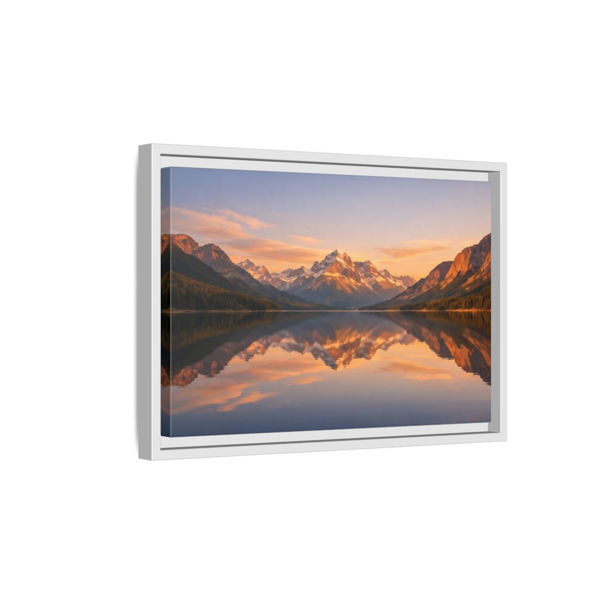 Side Mockup 4. Nature Mountain Lake Orange And Blue shown as stretched canvas wall art