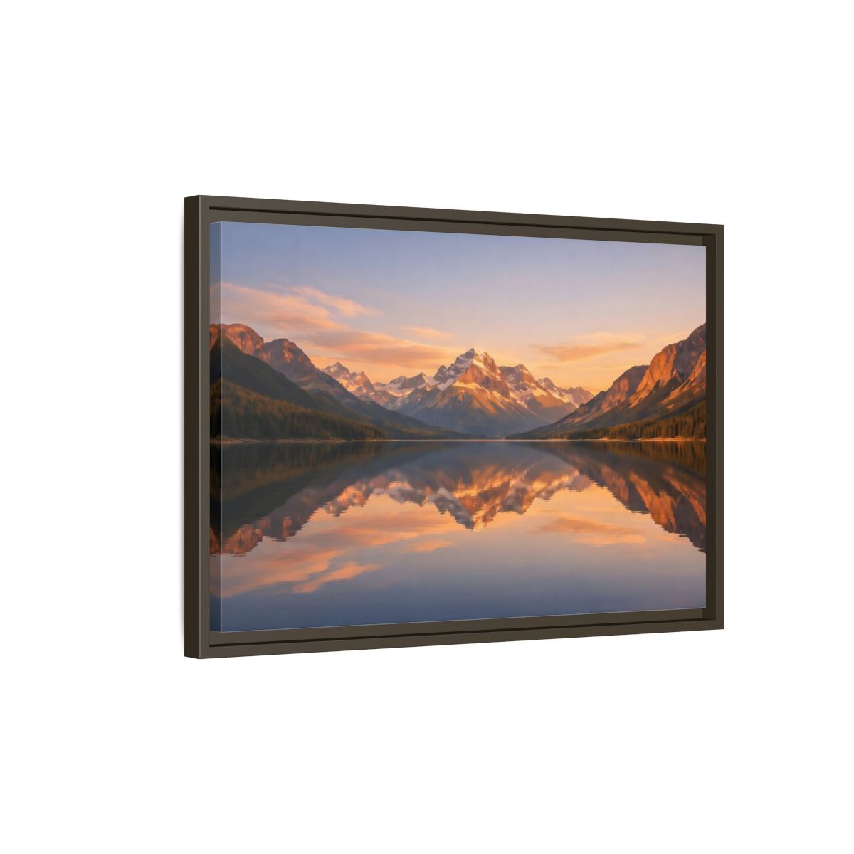 Side Mockup 2. Nature Mountain Lake Orange And Blue shown as stretched canvas wall art
