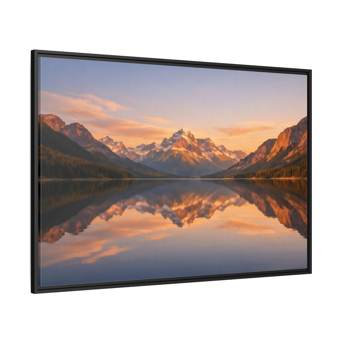 Side Mockup 12. Nature Mountain Lake Orange And Blue shown as stretched canvas wall art