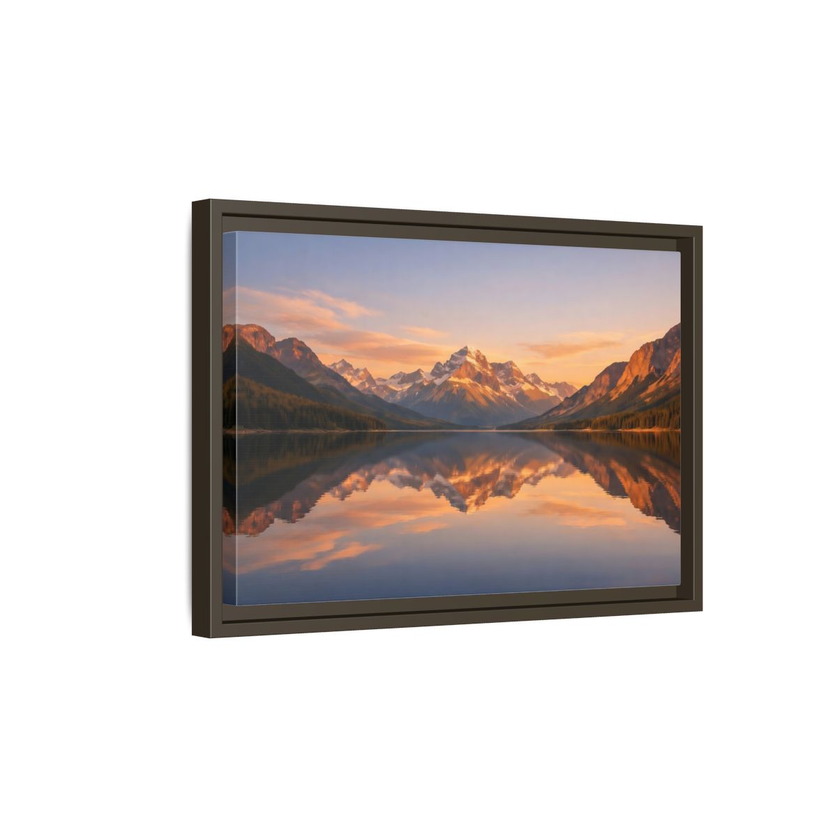 Side Mockup 5. Nature Mountain Lake Orange And Blue shown as stretched canvas wall art