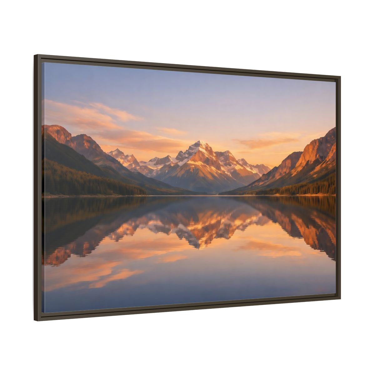 Side Mockup 8. Nature Mountain Lake Orange And Blue shown as stretched canvas wall art