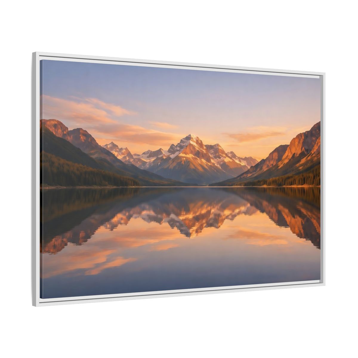 Side Mockup 7. Nature Mountain Lake Orange And Blue shown as stretched canvas wall art