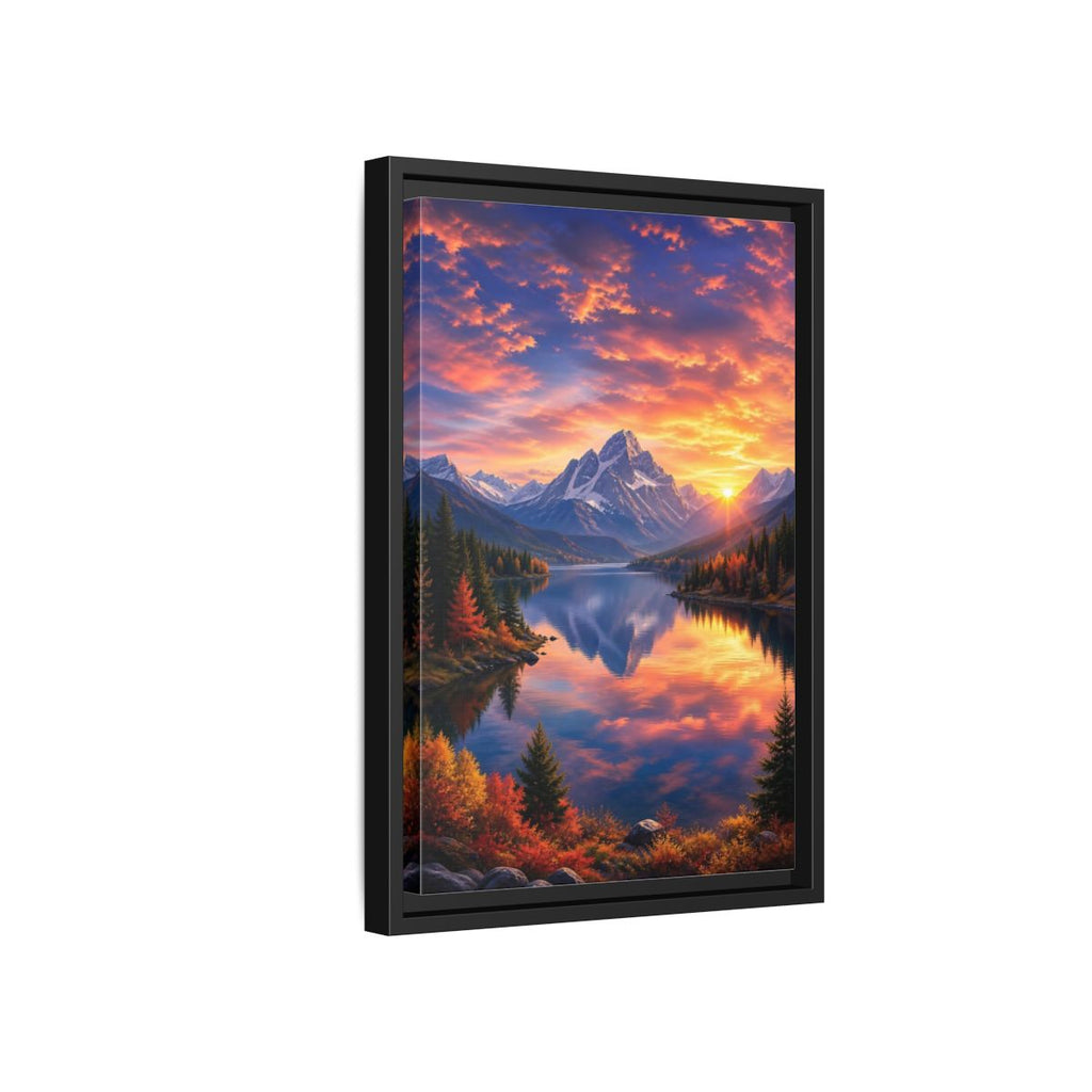 Side Mockup 6. Nature Mountain Lake Orange And Blue Landscape shown as stretched canvas wall art