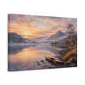 Side Mockup 4. Nature Mountain Lake Orange And Purple Landscape shown as stretched canvas wall art